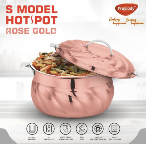 PRAY-LADY Praylady S-Model Hotpot Rose Gold | Exotic Design to Gives The Best Look | Insulated Stainless Steel Casserole with Steel Lid | Hot Pot Serving Casseroles/Chapati Box/Hot Case (1500 ML) - Image 2